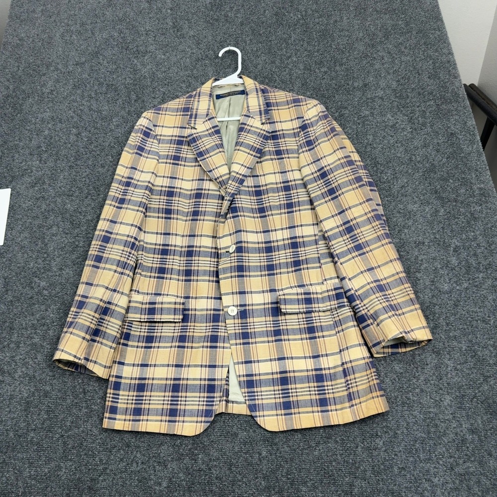 Vintage Brooks Brothers Blazer Mens 20.25x31 Tan Blue Plaid Sport Coat Preppy